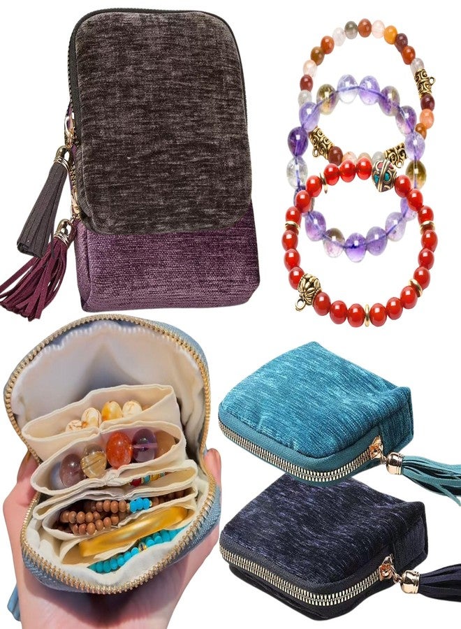 CHIMORY 2025 New Travel Jewelry Case - Portable Organizer for Rings, Bracelets, & Bangles with Tassel Zipper, Elegant Jewelry Roll for Journey, Crystal Jewelry Storage Pouch, Mini, Peacock Blue - Image 1